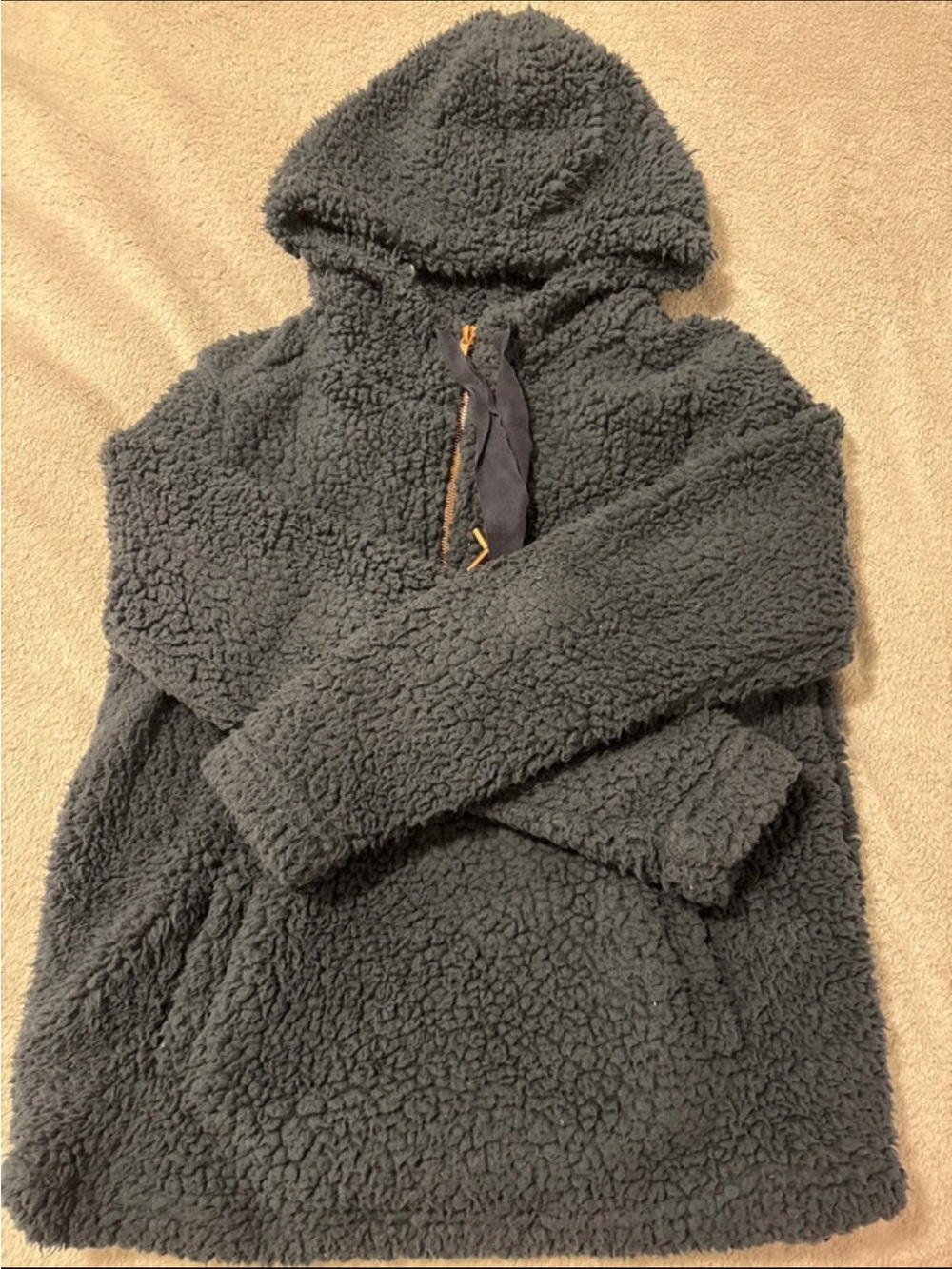 new directions women’s Plush Sherpa Hooded Pullover Jacket - Charcoal